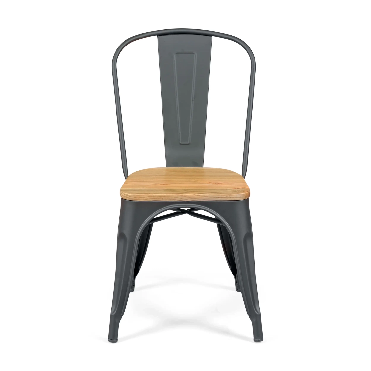 Chaise empilable Bistro | Acier mat et bois massif, style industriel