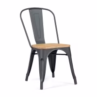 Chaise empilable Bistro | Acier mat et bois massif, style industriel
