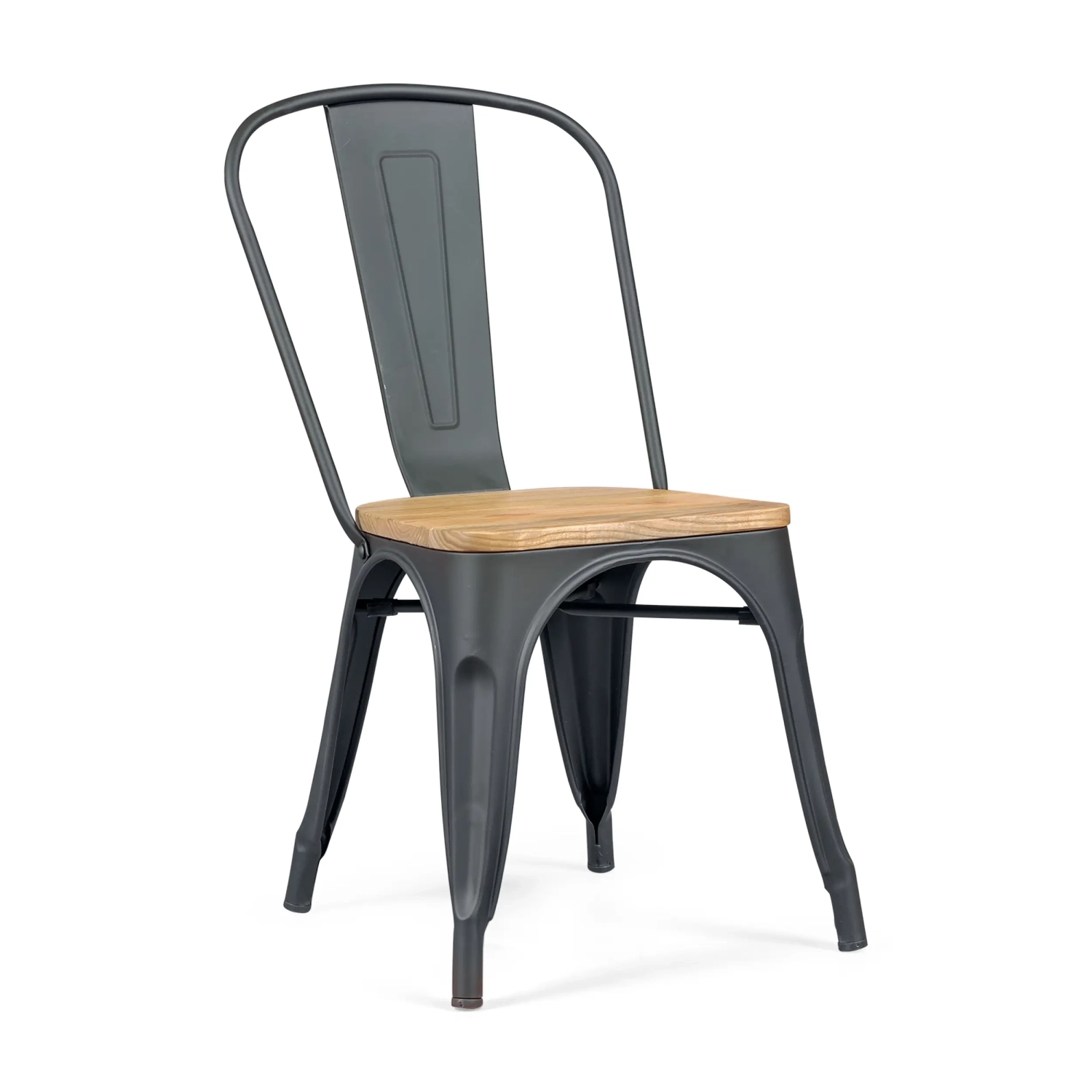 Stackable chair Bistro: Industrial style, matte steel and solid wood