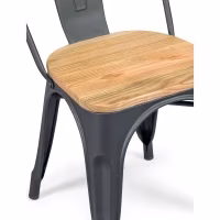 Chaise empilable Bistro | Acier mat et bois massif, style industriel
