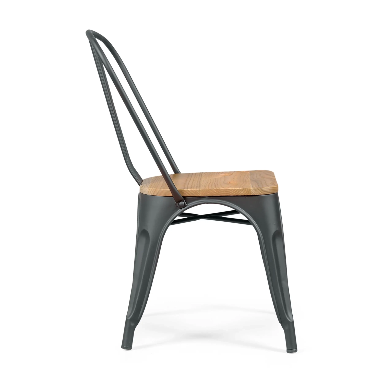 Sedia impilabile Bistro | Acciaio opaco e legno massiccio, stile industriale