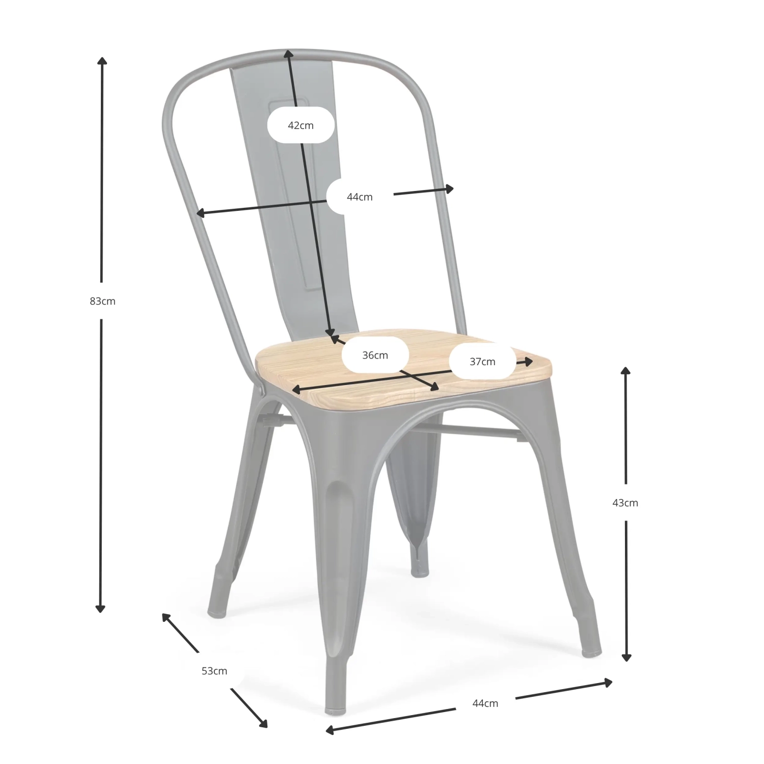 Chaise empilable Bistro | Acier mat et bois massif, style industriel