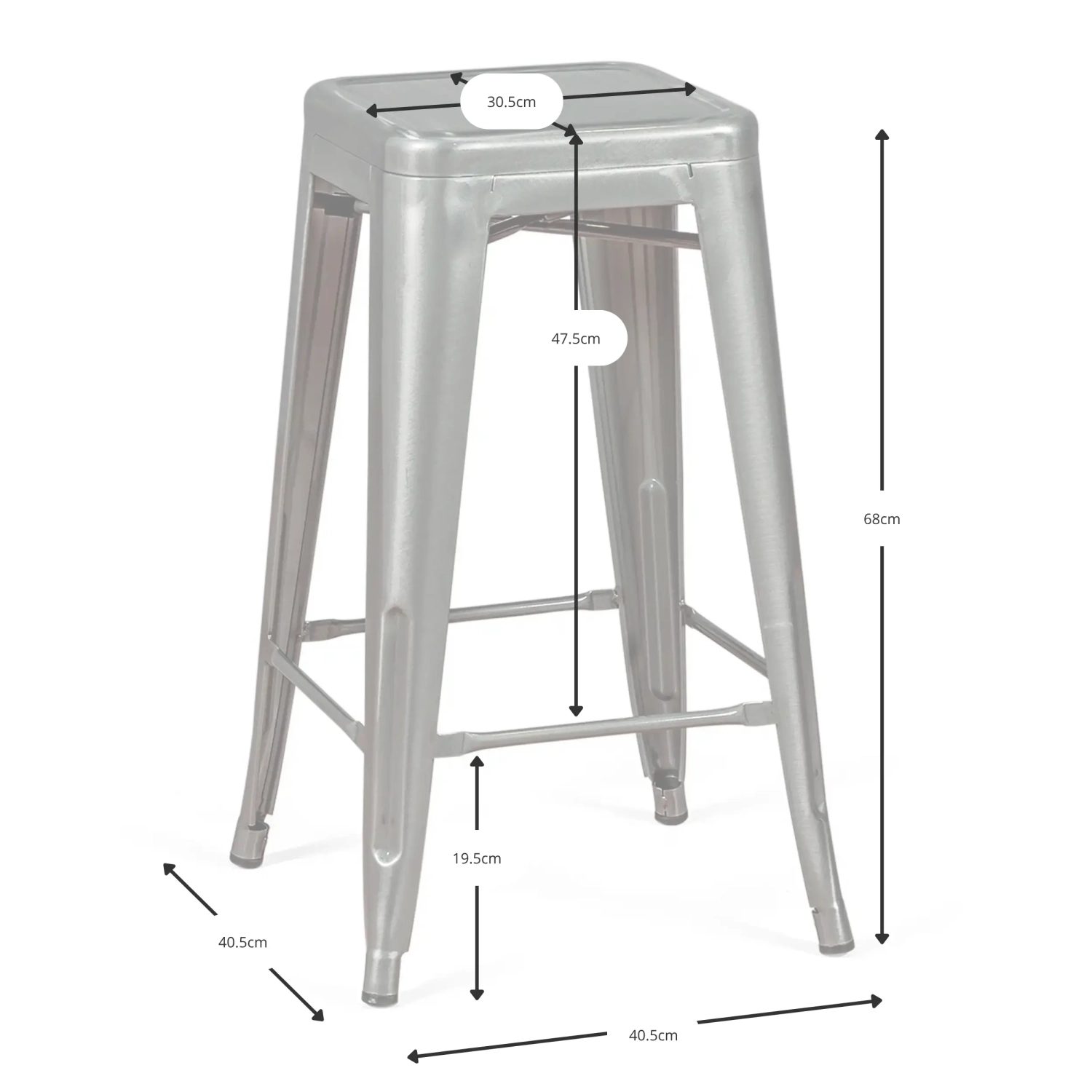 Tabouret industriel Bistro 66 cm | Acier empilable brillant ou mat