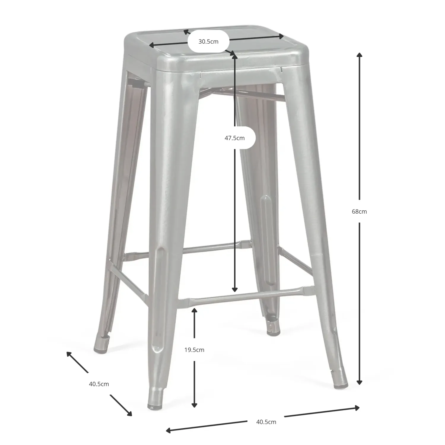 Taburete industrial Bistro 66 cm | Acero apilable brillante o mate