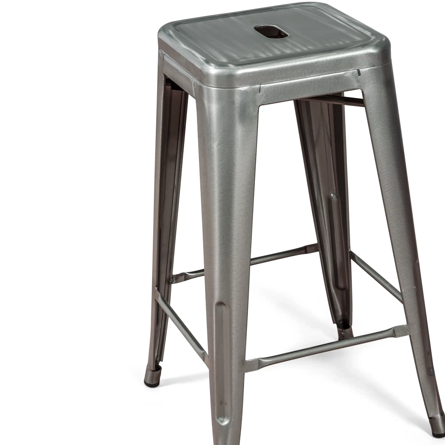 Stołek przemysłowy Bistro 66 cm | Stalowy, błyszczący lub matowy, do układania w stosy