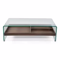 Table basse Pot : Verre trempé avec tiroir en bois