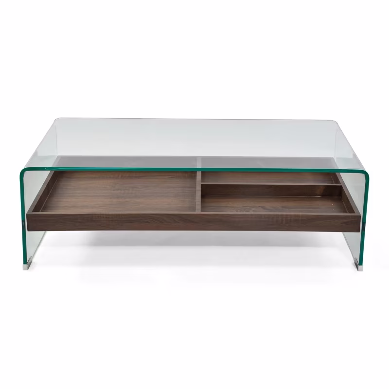 Table basse Pot : Verre trempé avec tiroir en bois