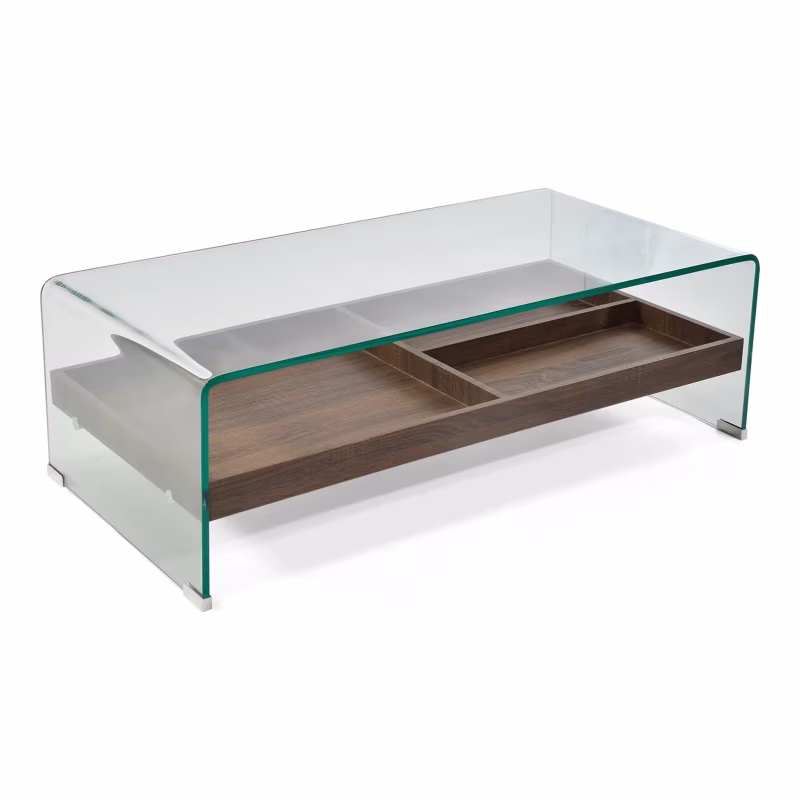 Table basse Pot : Verre trempé avec tiroir en bois
