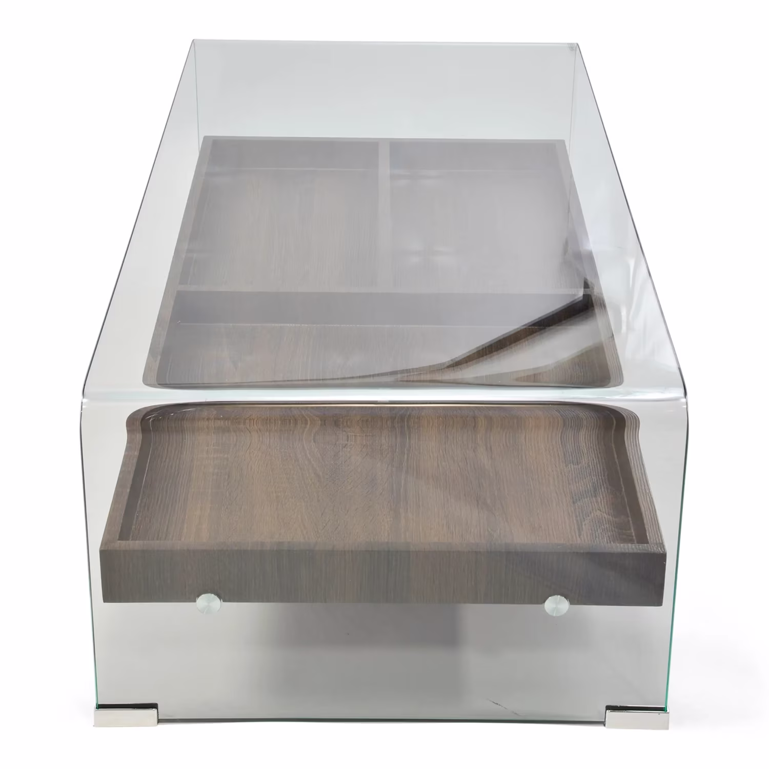 Table basse Pot : Verre trempé avec tiroir en bois