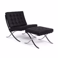 Chaise Barcelona Chair avec Ottoman en Simili Cuir - Meubles Concept