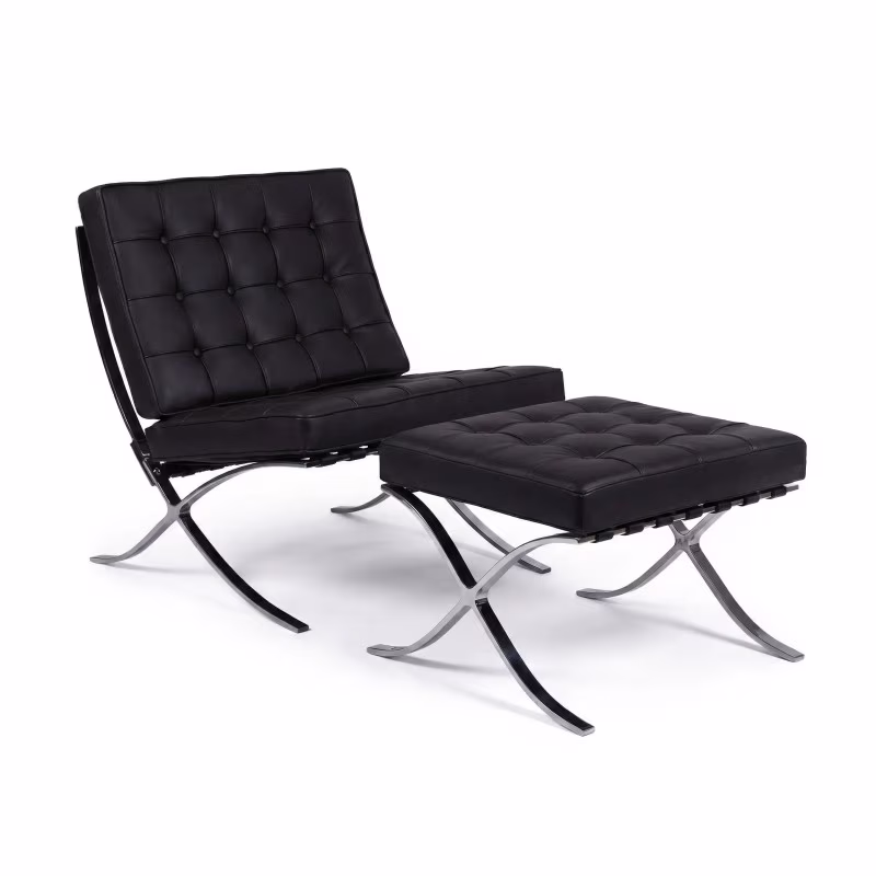 Chaise Barcelona Chair avec Ottoman en Simili Cuir - Meubles Concept