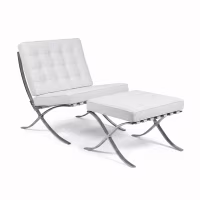 Chaise Barcelona Chair avec Ottoman en Simili Cuir - Meubles Concept