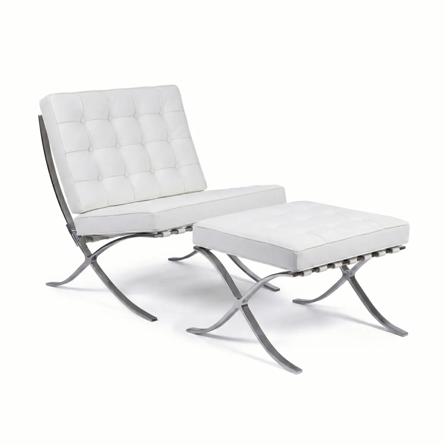 Chaise Barcelona Chair avec Ottoman en Simili Cuir - Meubles Concept