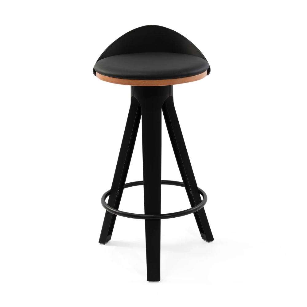 Tabouret Design déco avec siège en hêtre et similicuir