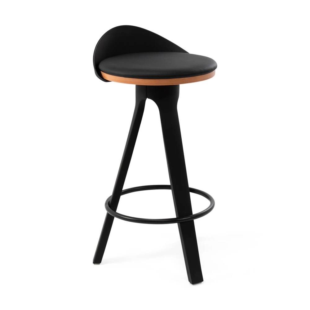 Tabouret Design déco avec siège en hêtre et similicuir