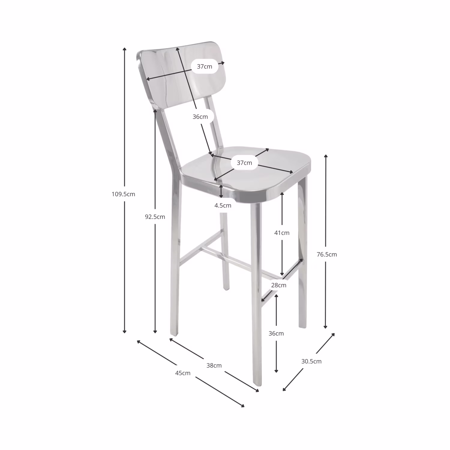 Tabouret acier inoxydable chromé haut - Delawere