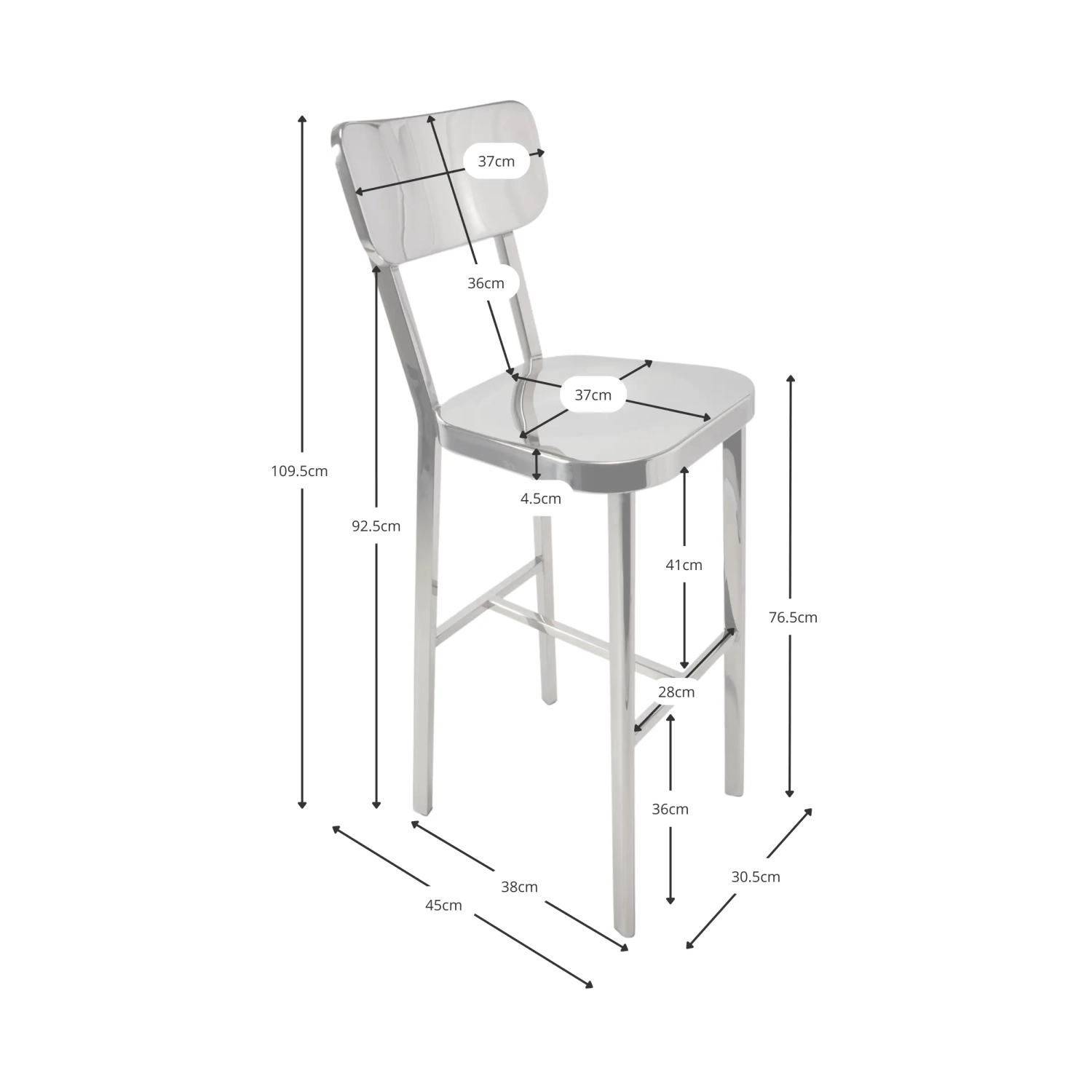Taburete alto en acero inoxidable cromado - Delawere