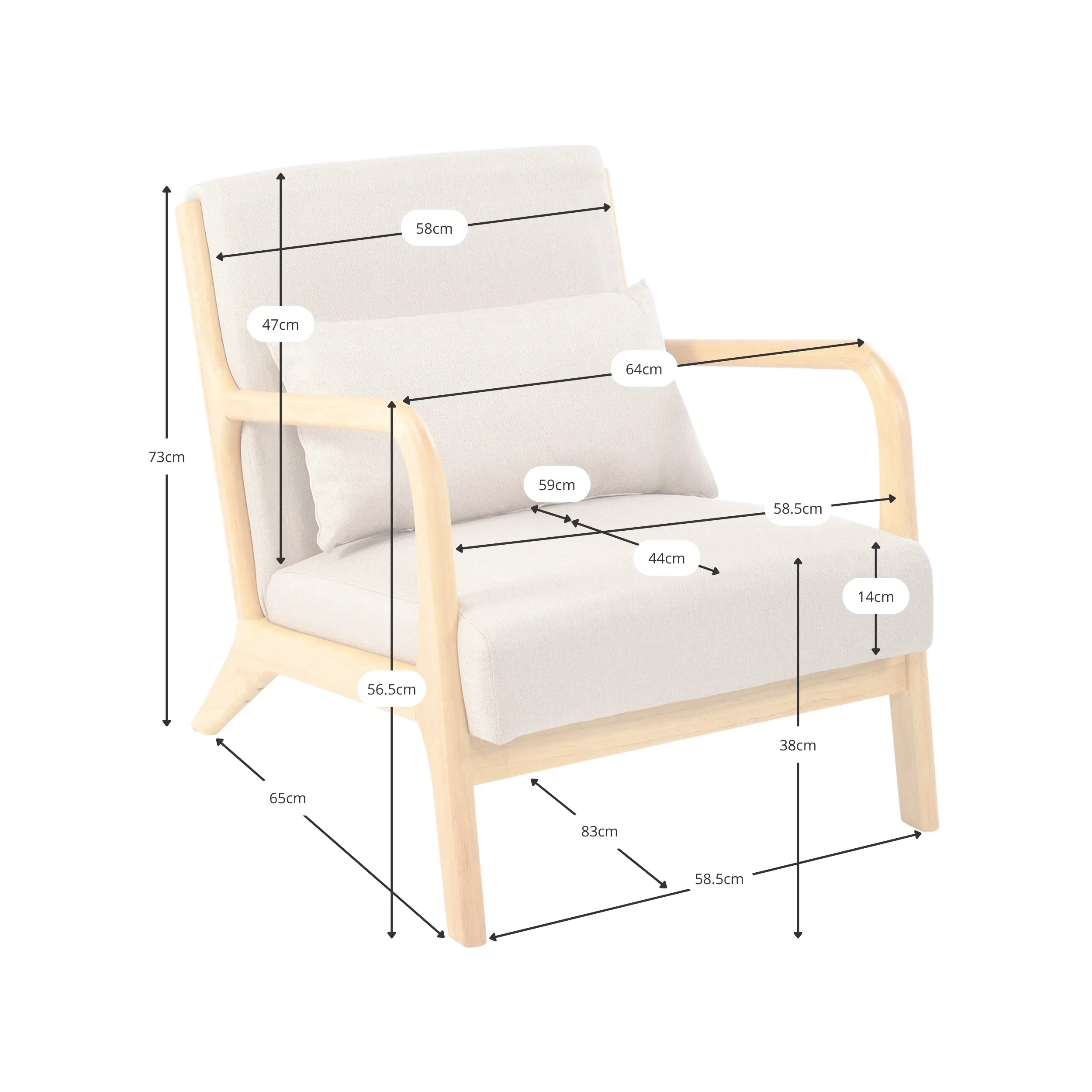 Fauteuil scandinave avec coussin lombaire - Colmar