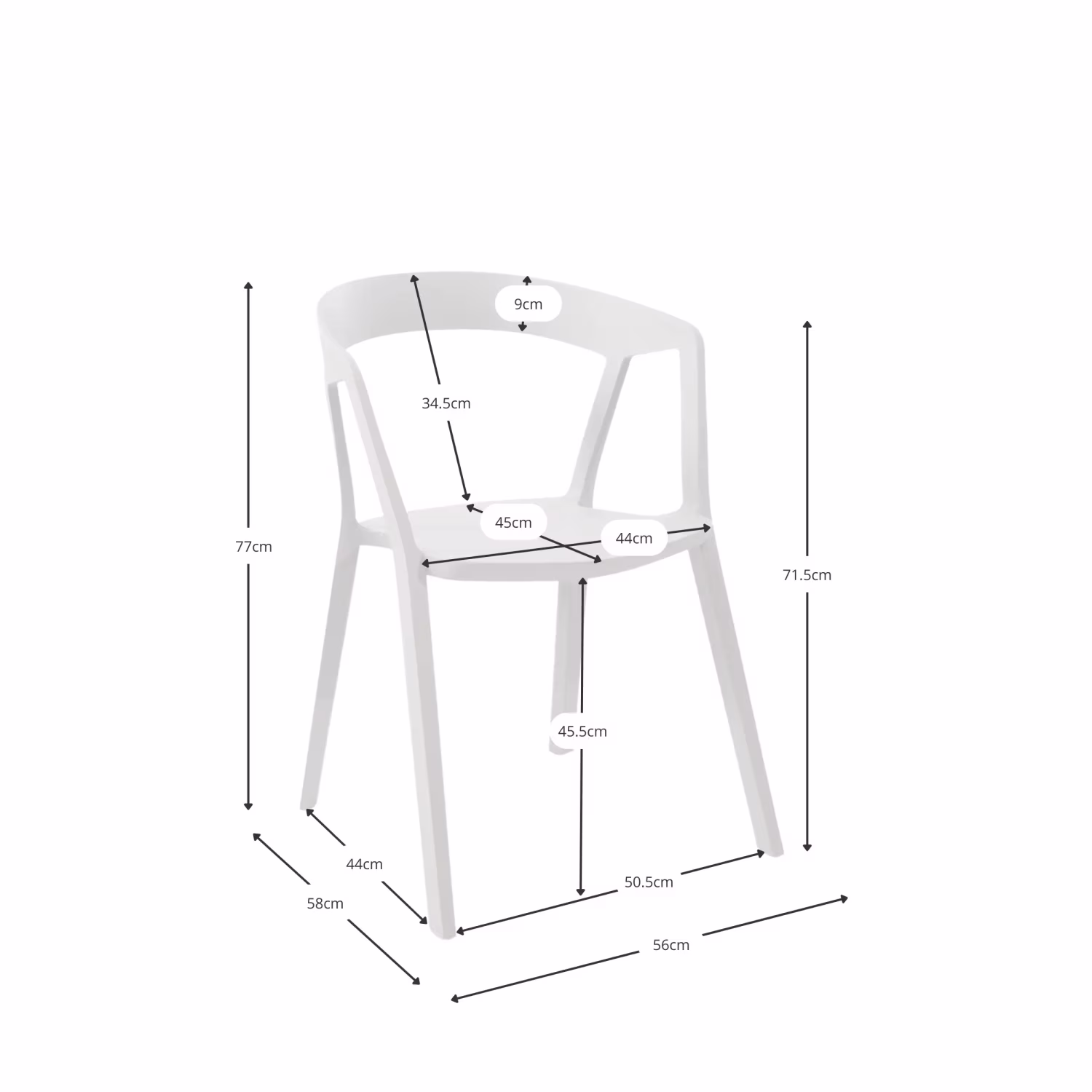 Chaise de salle à manger et d'extérieur empilable - Krilen