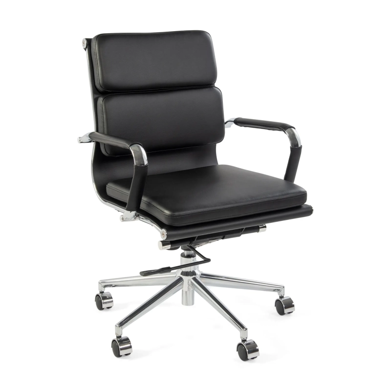 Task Chaise de bureau en cuir italien - pivotante, avec vérin à gaz et châssis chromé