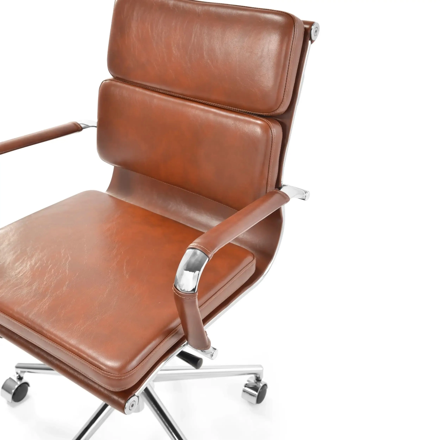 Task Chaise de bureau en cuir italien - pivotante, avec vérin à gaz et châssis chromé
