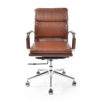 Task Chaise de bureau en cuir italien - pivotante, avec vérin à gaz et châssis chromé