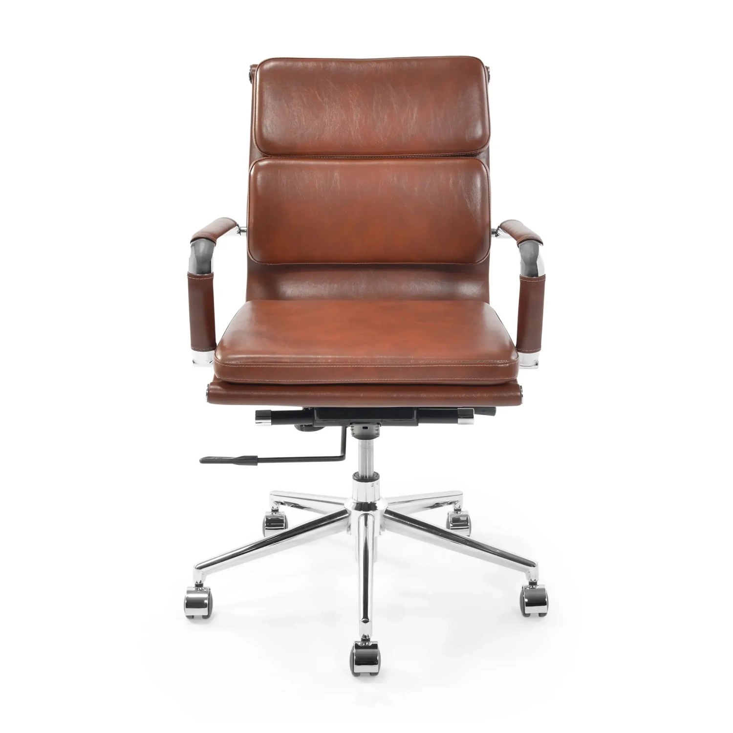 Task Chaise de bureau en cuir italien - pivotante, avec vérin à gaz et châssis chromé