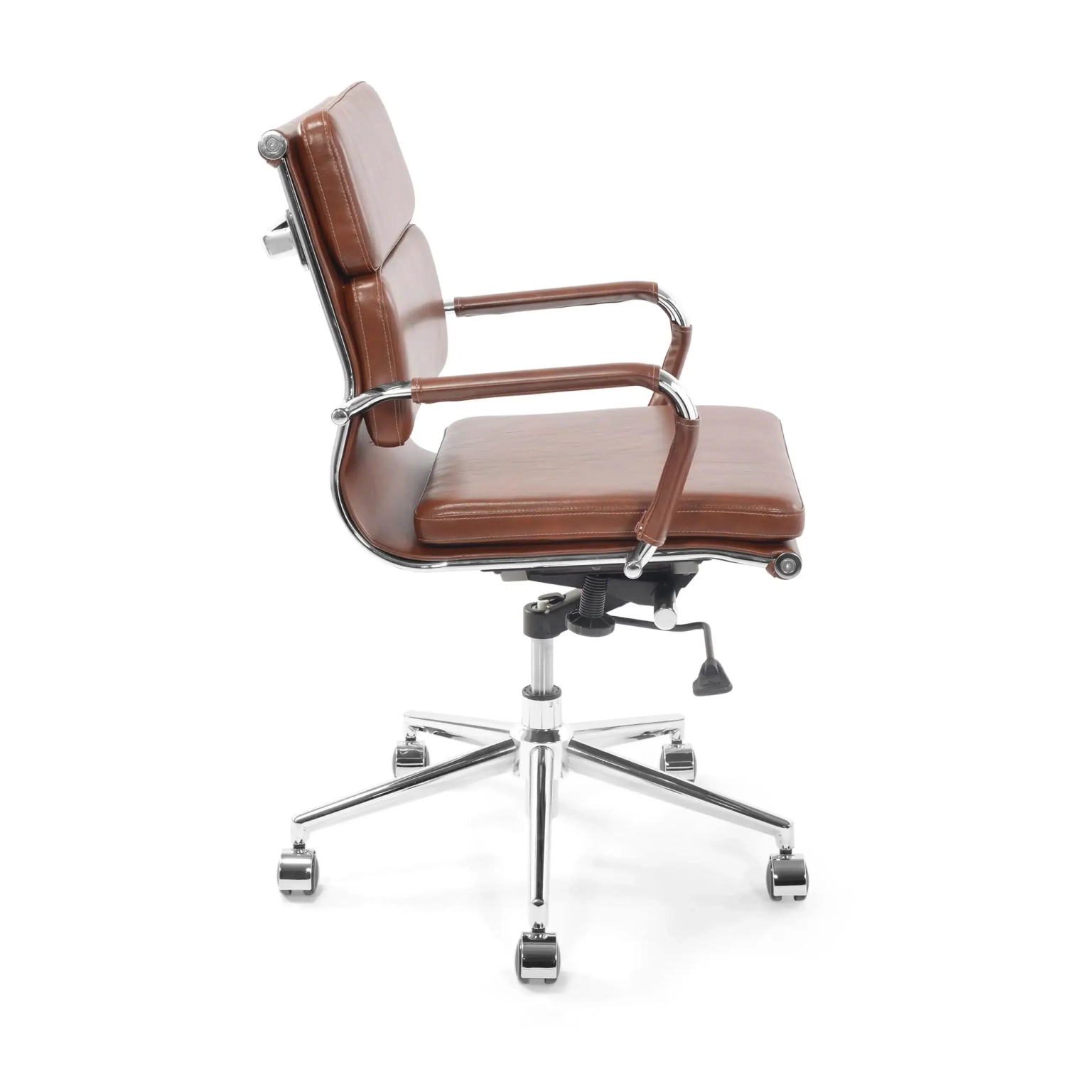 Task Chaise de bureau en cuir italien - pivotante, avec vérin à gaz et châssis chromé