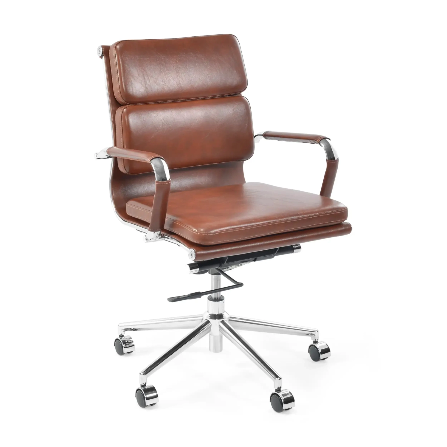 Task Chaise de bureau en cuir italien - pivotante, avec vérin à gaz et châssis chromé