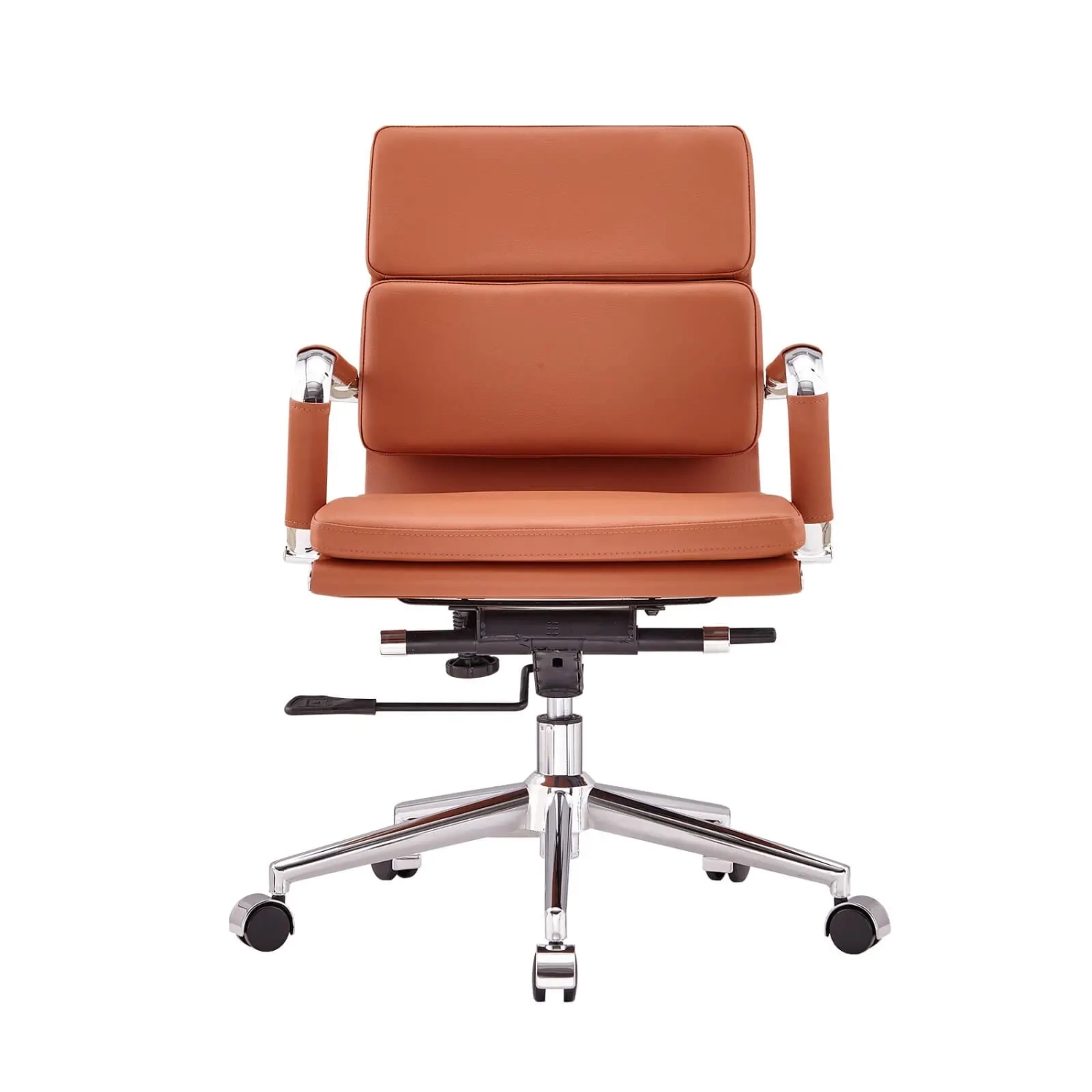 Task Chaise de bureau en cuir italien - pivotante, avec vérin à gaz et châssis chromé