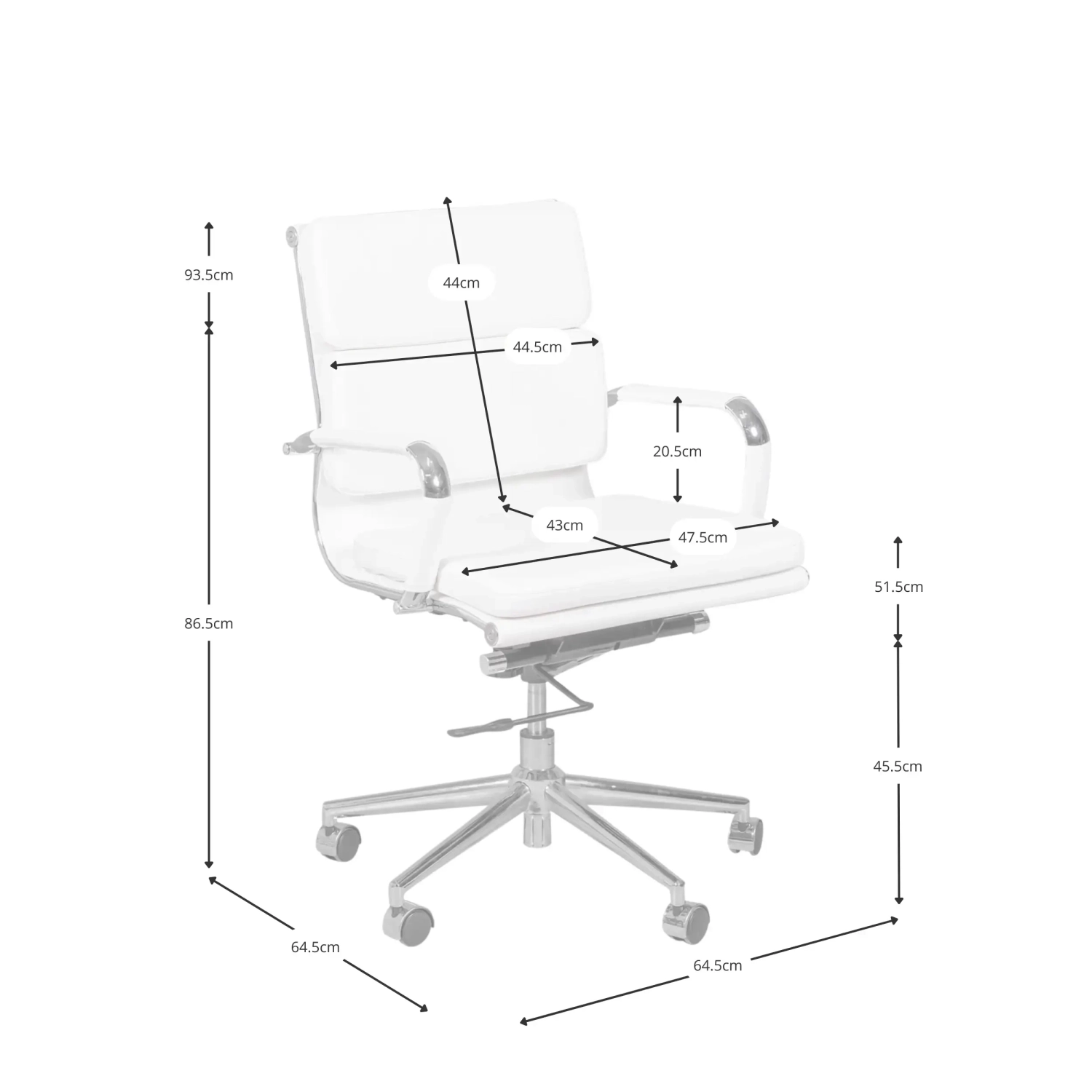 Task Chaise de bureau en cuir italien - pivotante, avec vérin à gaz et châssis chromé