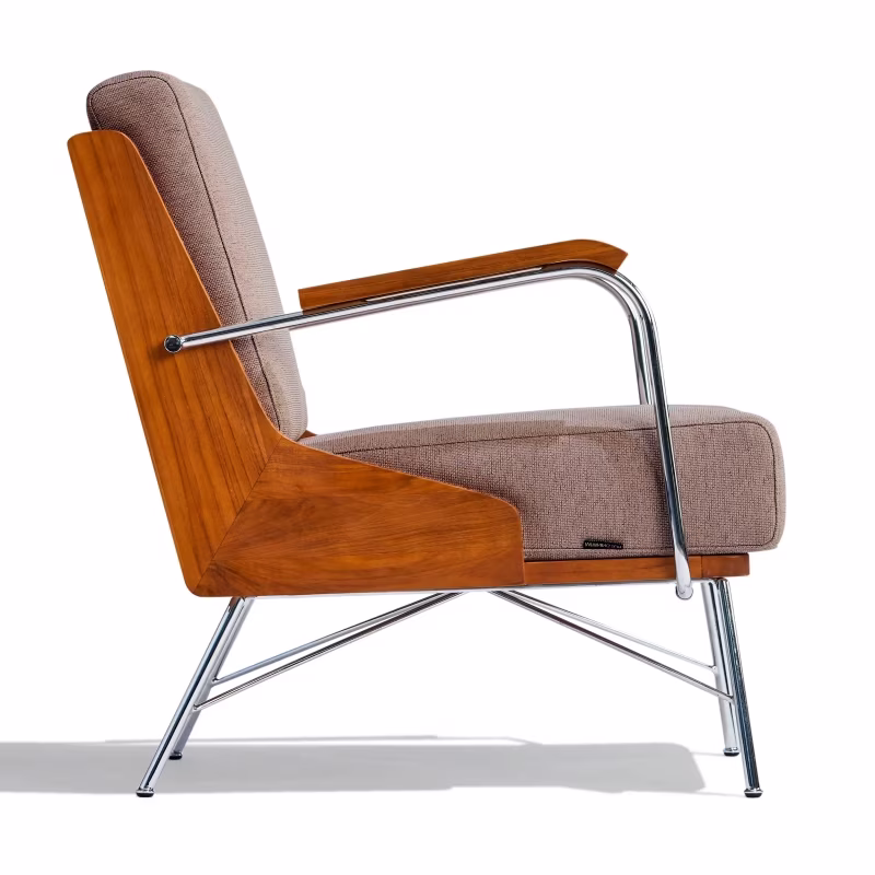 Fauteuil Daneu industriel rembourré en coton-Fauteuil en bois-Meubles Concept