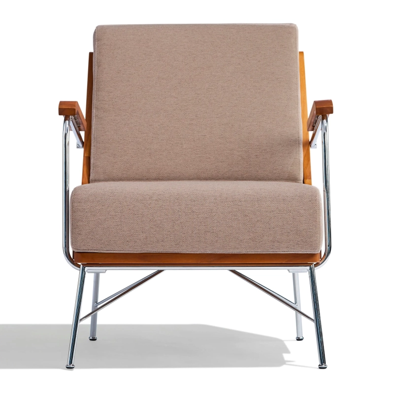 Fauteuil Daneu industriel rembourré en coton-Fauteuil en bois-Meubles Concept