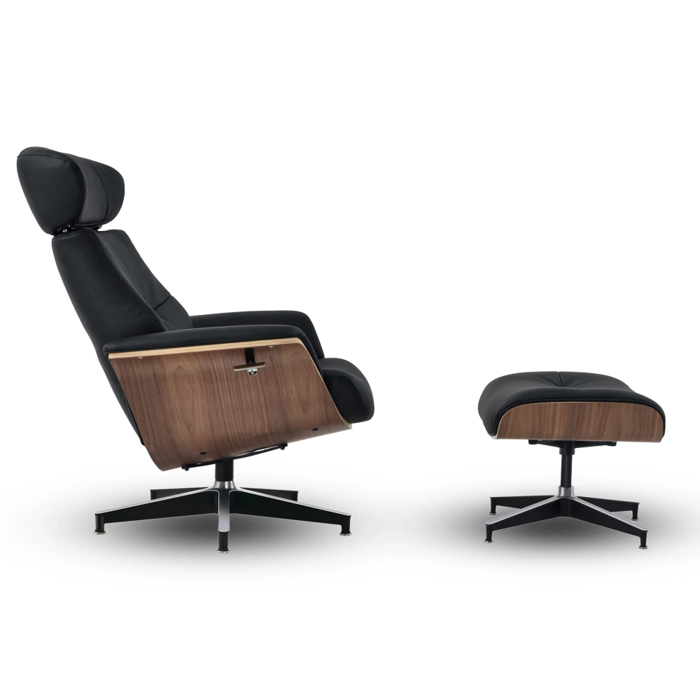 Cleveland Fauteuil de détente en cuir | Fauteuil design avec repose-pieds
