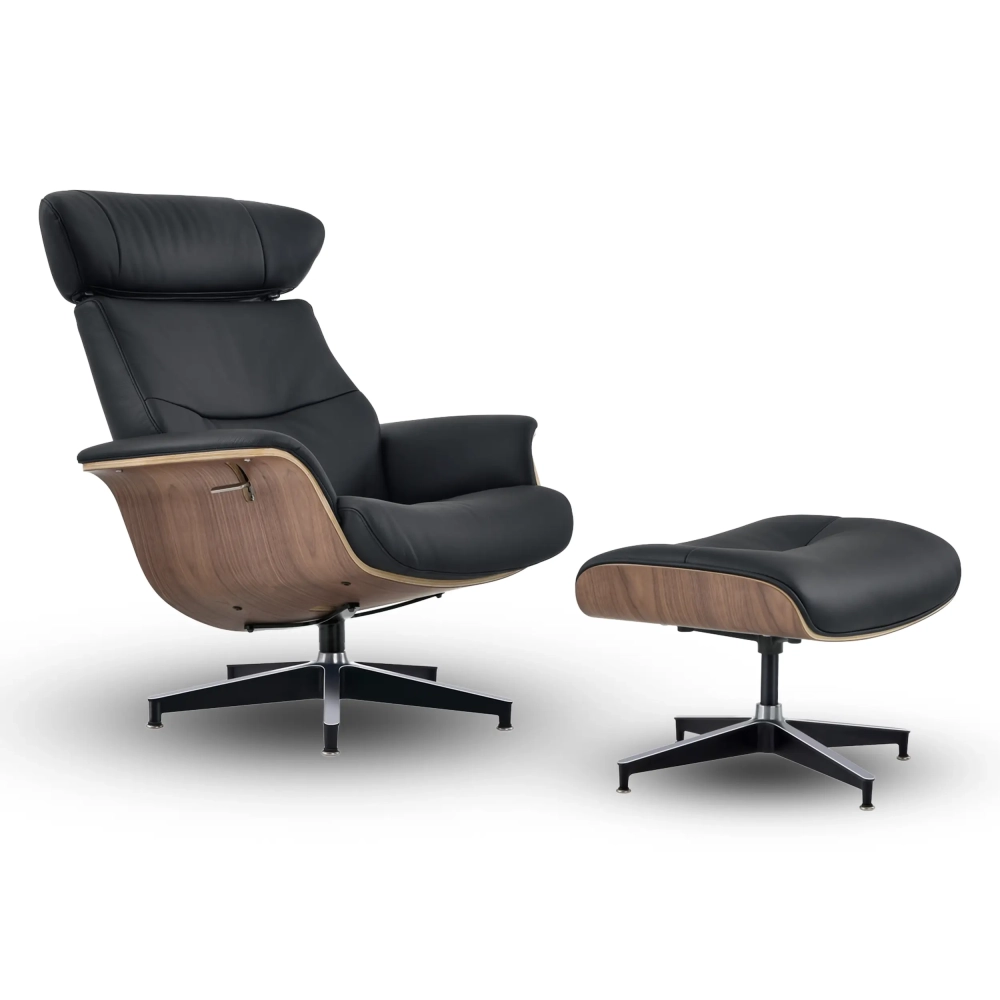 Cleveland Fauteuil de détente en cuir | Fauteuil design avec repose-pieds