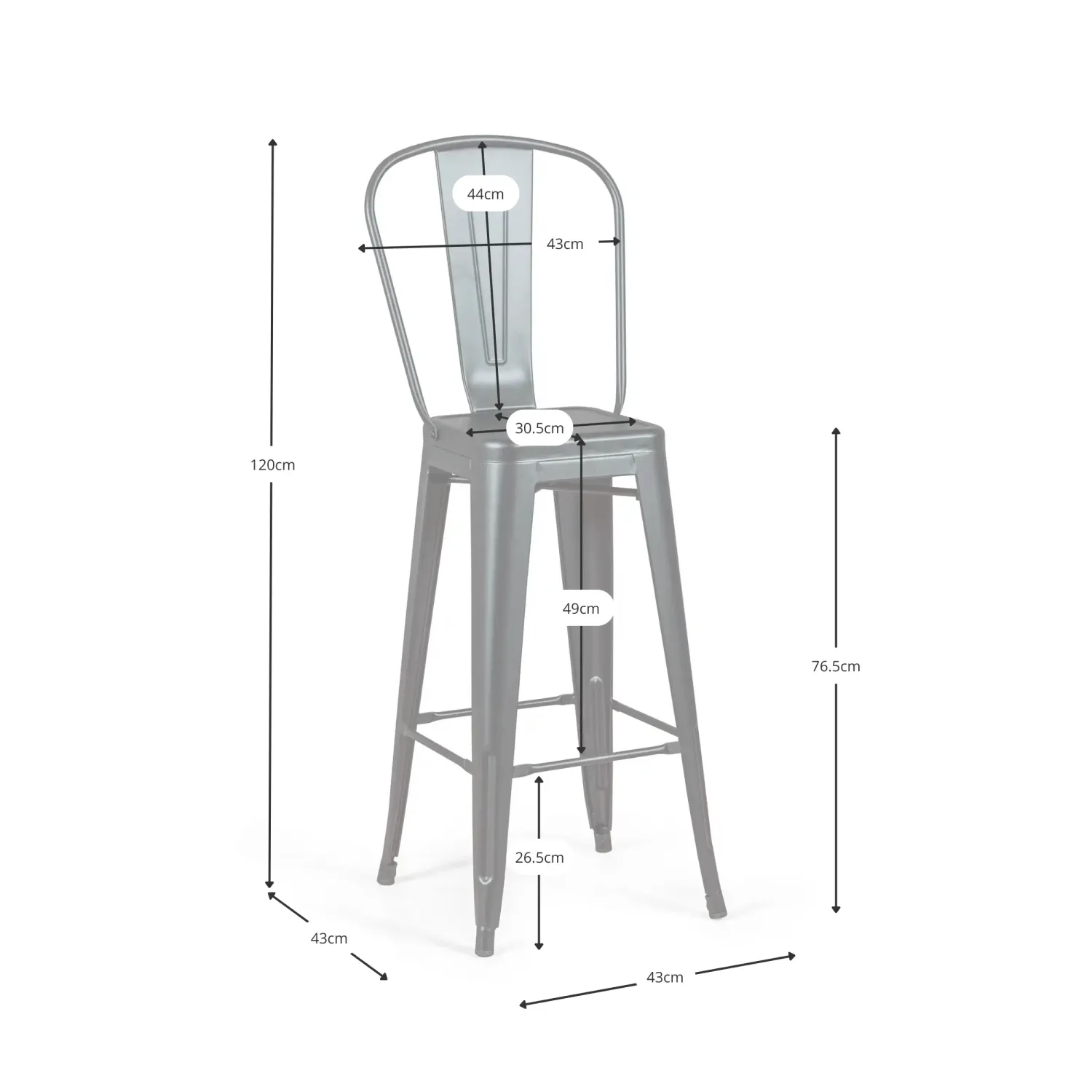 Bistro Tabouret industriel de style avec dossier - Tabourets industriels