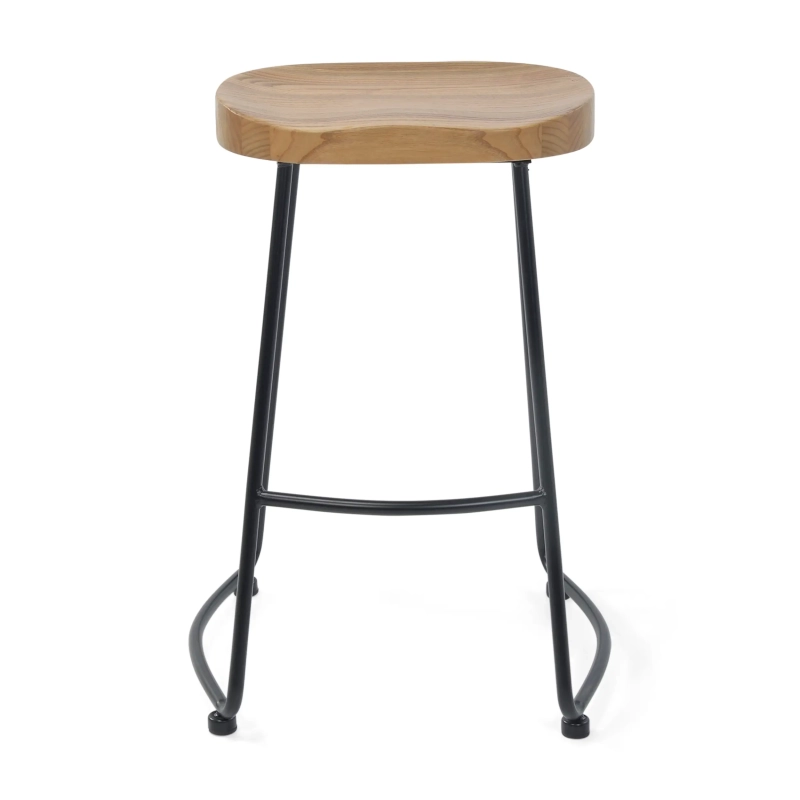 Tabouret de bar industriel Portland 66 cm | Bois d'orme massif et acier