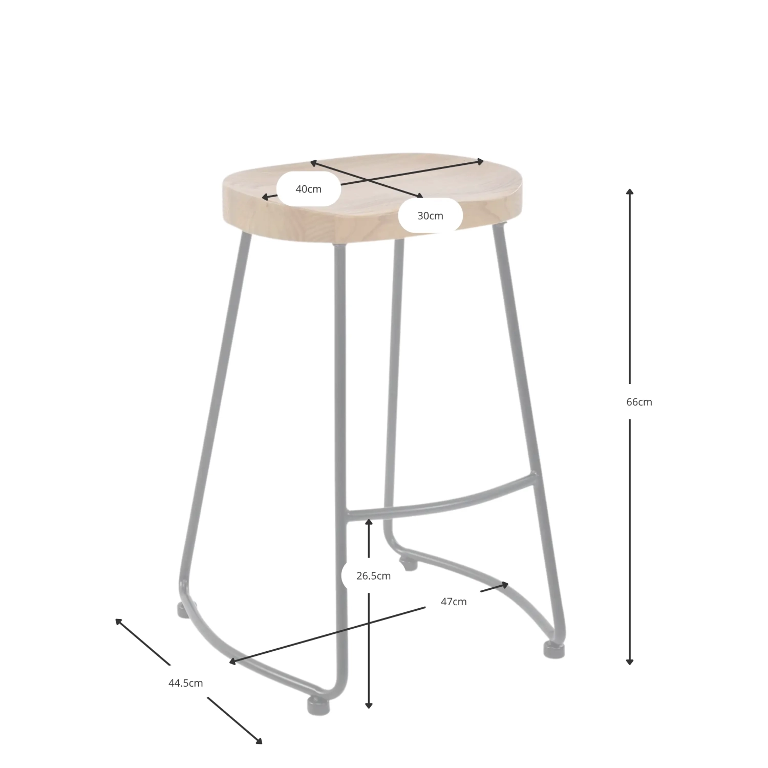 Tabouret de bar industriel Portland 66 cm | Bois d'orme massif et acier