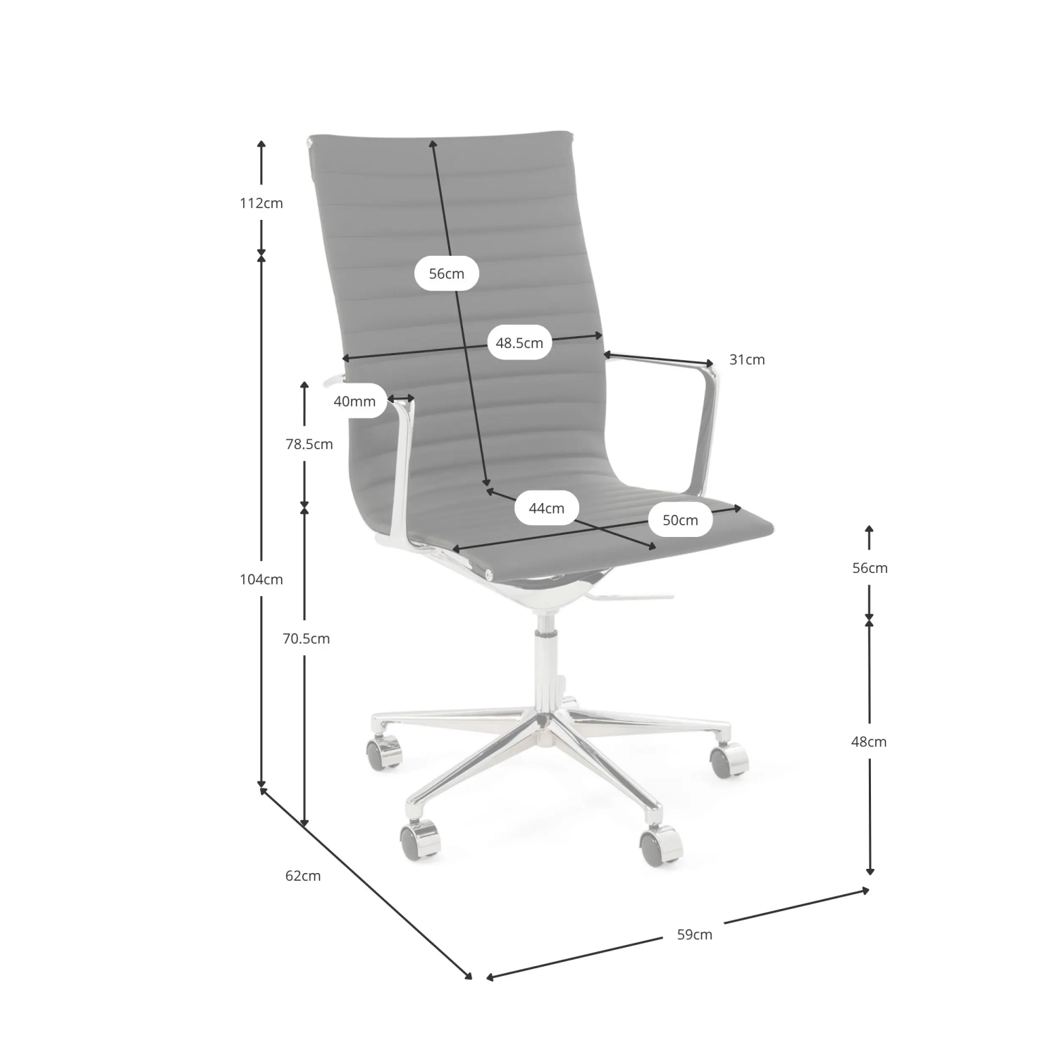Fauteuil de bureau « Task Executive » à dossier haut en cuir | Fauteuil de bureau ergonomique haut de gamme