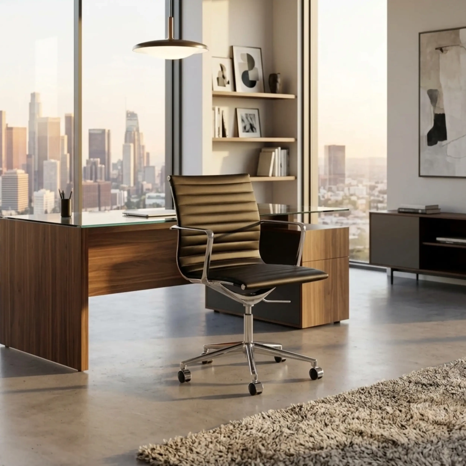 Fauteuil de bureau en cuir à dossier bas « Task Executive » | Fauteuil de bureau haut de gamme