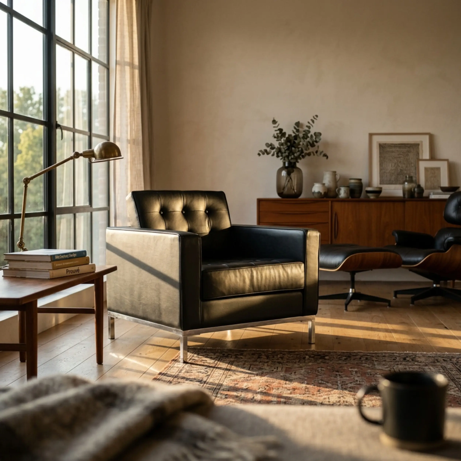 Canapé monoplace Venice en cuir véritable Florence Knoll Inspired Design