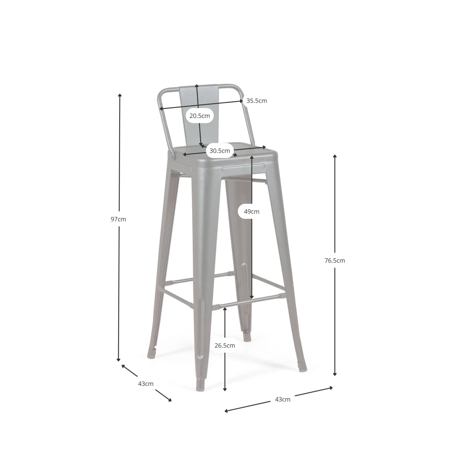 Lot de 4 tabourets de bar industriels « Bistro », hauteur 76 cm - Mueble Design