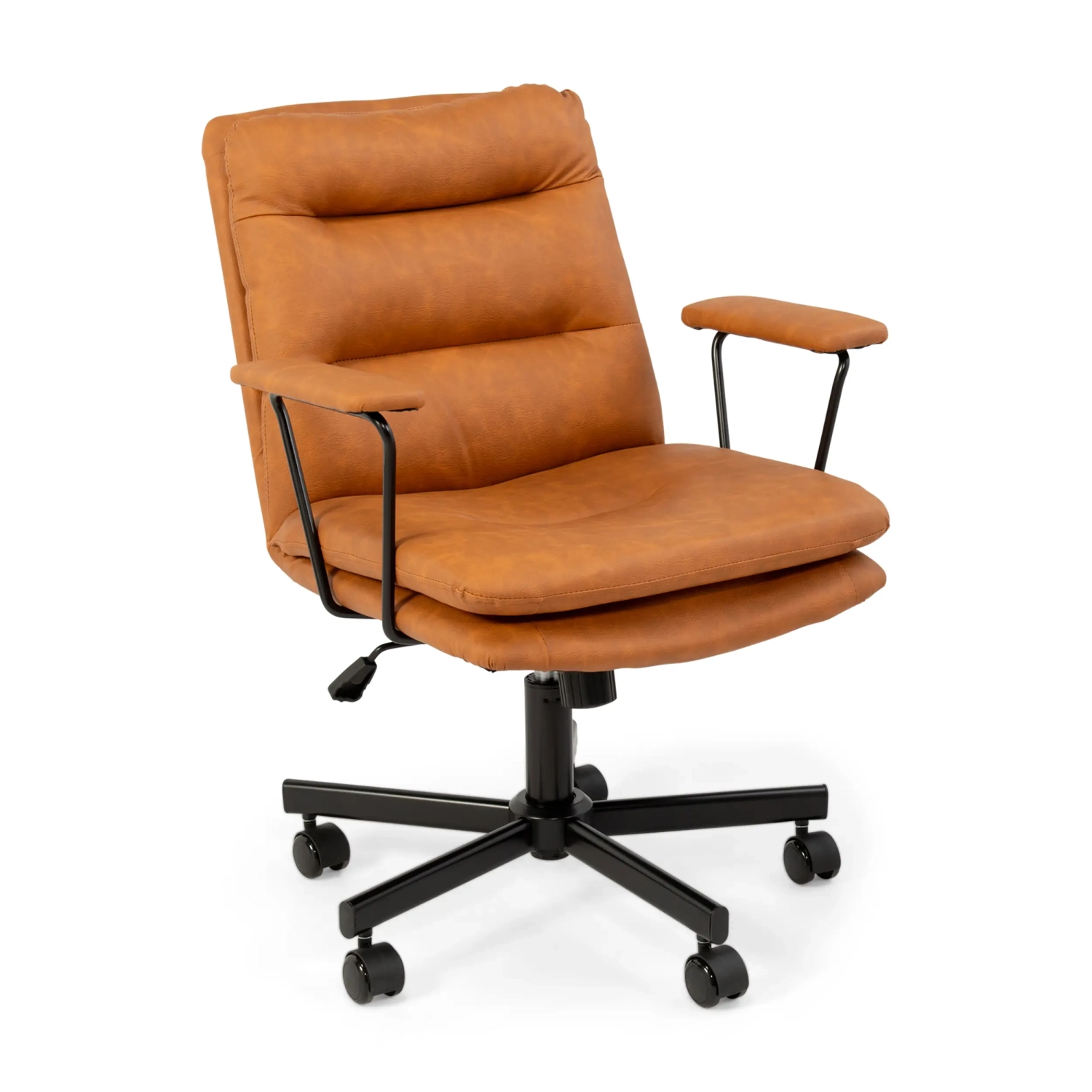 Chaise de bureau rembourrée en similicuir marron - Meubles Concept