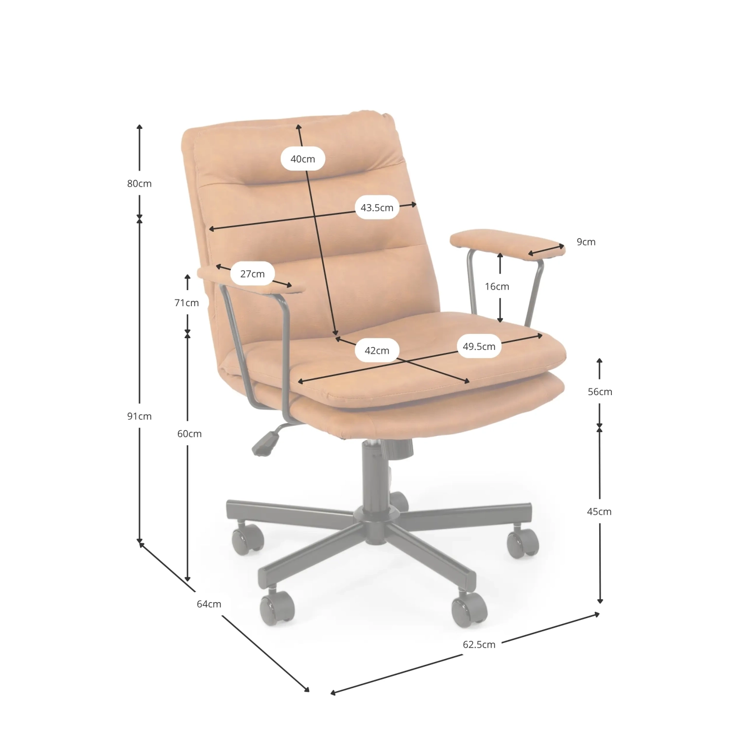 Chaise de bureau rembourrée en similicuir marron - Meubles Concept
