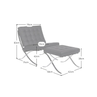 Chaise Barcelona Chair avec Ottoman en Simili Cuir - Meubles Concept