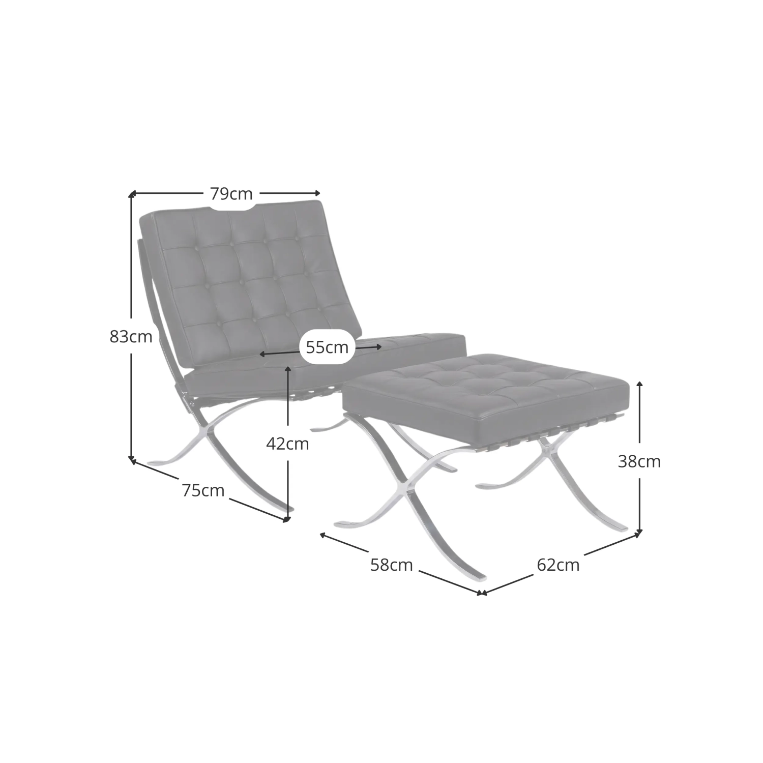 Chaise Barcelona Chair avec Ottoman en Simili Cuir - Meubles Concept