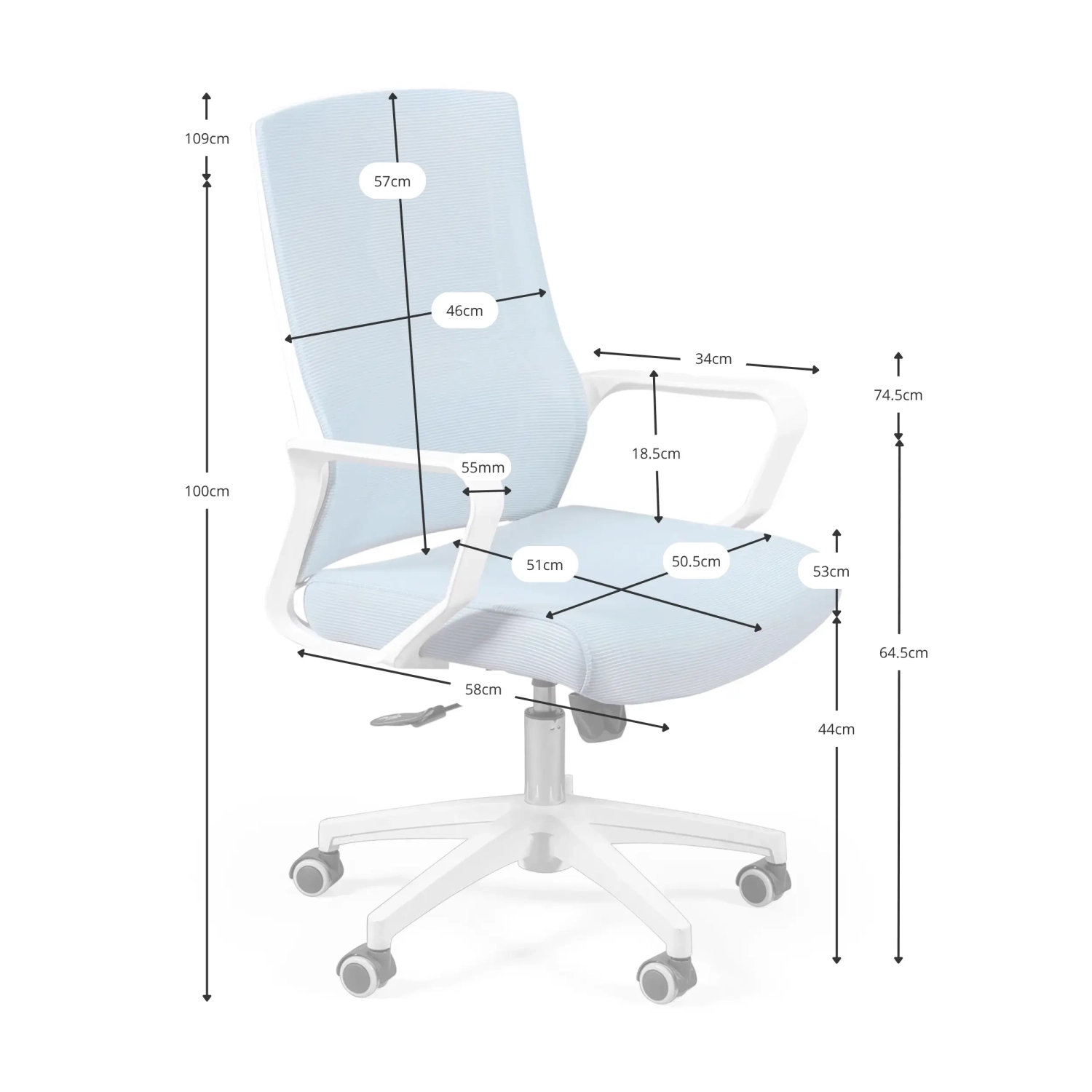 Chaise de bureau en maille avec accoudoirs  - Meubles Concept