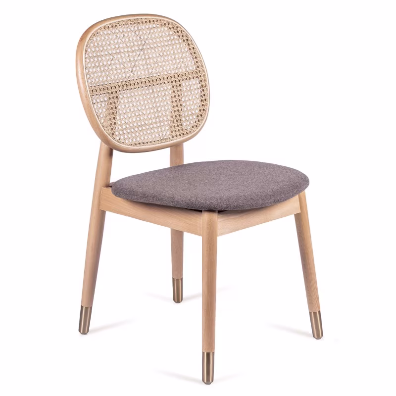 Cadeira Marsh em Rattan Natural e Almofada de Algodão Estilo Vintage