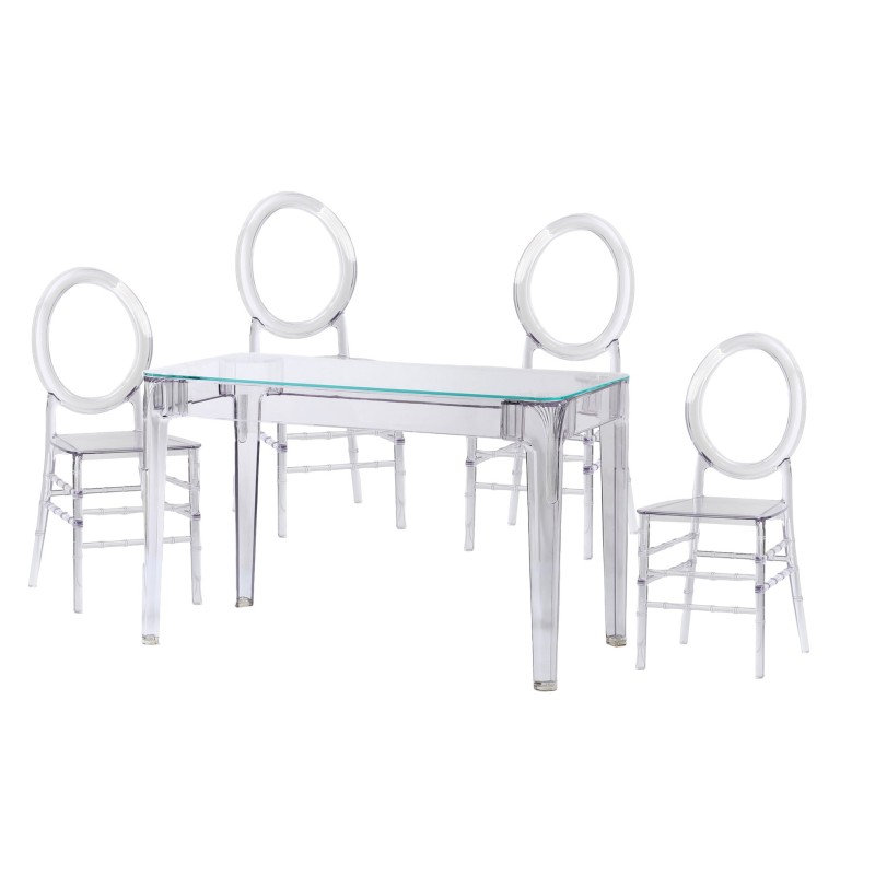 Pack Ghost Tisch 120cm und 4 Stühle Felipe Ghost