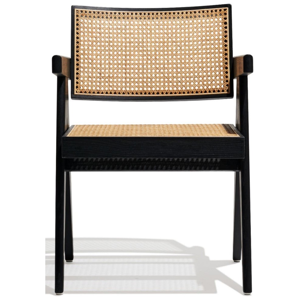 Chaise Compass avec accoudoirs en bois de teck et rotin naturel